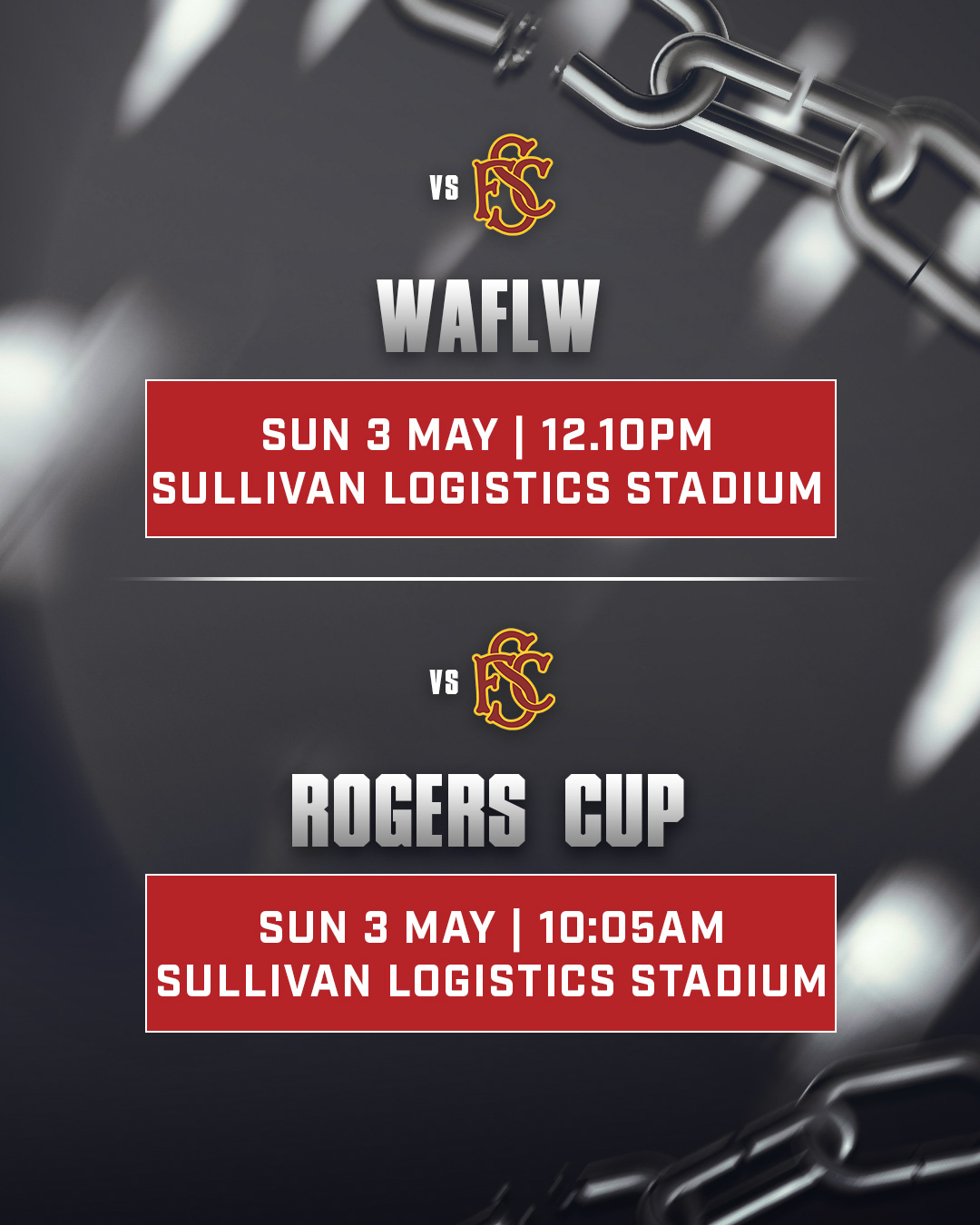 INTO THE JUNGLE WE GO 🐶🦁Dogs take on Subi at Leederville this Sunday.Subiaco v South Fremantle
Sullivan Logistics Stadium
Rogers Cup: 10:05am
WAFLW: 12:10pm