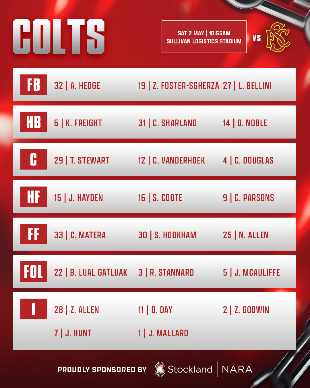 SATURDAY v SUBIACOTeams are in for our away clash TOMORROW against the Lions🐶 West Love on Debut
💯 Jake Florenca's 100th GameGame times:
Colts - 10:55am
Reserves - 1:25pm
League - 4:10pmBuy online to save 🎟
https://bit.ly/4diVh8k