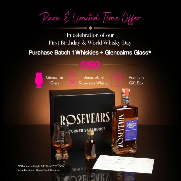 Twelve months of Rosevears Whisky — and we’re just getting started. 🥃To celebrate our first birthday and World Whisky Day, we’ve put together something worth raising a glass to.⸻Join us at the distillery and settle in with a Rosevears whisky flight.From our bold Three Grain whiskey, to our Single Malt Bourbon Cask, Pinot Cask, and Double Cask — each one shaped by Tasmania and crafted to be savoured.Pure water. Local grain. Grain-to-glass.🥃 Whisky flights available daily⸻Can’t make it in?Shop our limited birthday offer online and have it delivered straight to your door.🔗 Link in bioRaise a glass with us — wherever you are.