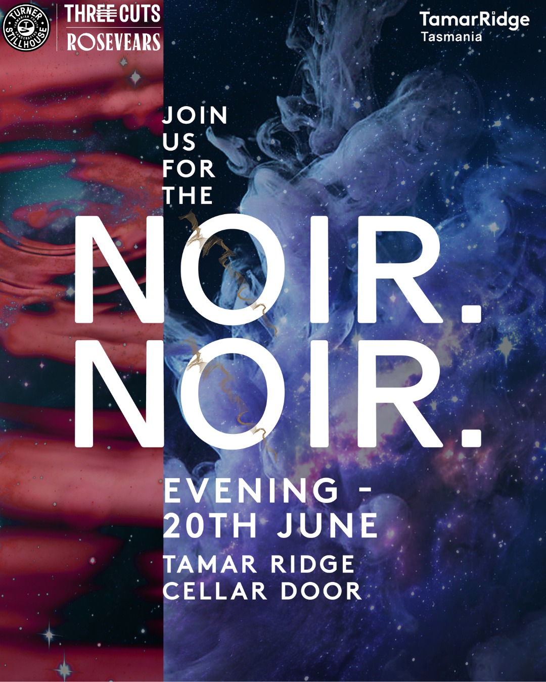 NOIR NOIR 2026 | Winter Solstice in the Tamar ValleyThe longest night of the year deserves something a little darker, richer and more magical.Join Tamar Ridge and Turner Stillhouse for NOIR NOIR, an exclusive Winter Solstice celebration at the Tamar Ridge cellar door on Saturday 20 June.Settle into a winter evening in the Tamar Valley with new release wines and spirits, live music, warming pours, and a celestial journey through Tasmania’s night sky with local astronomer Chris Arkless.Think cool air, dark skies, beautiful glasses, and that unmistakable winter glow.Sip, savour and stargaze with us.📍 Tamar Ridge Cellar Door, Rosevears
📅 Saturday 20 June
🍷 Wines, spirits, live music and astronomy
🌌 Hosted by Tamar Ridge and Turner StillhouseBookings essential.