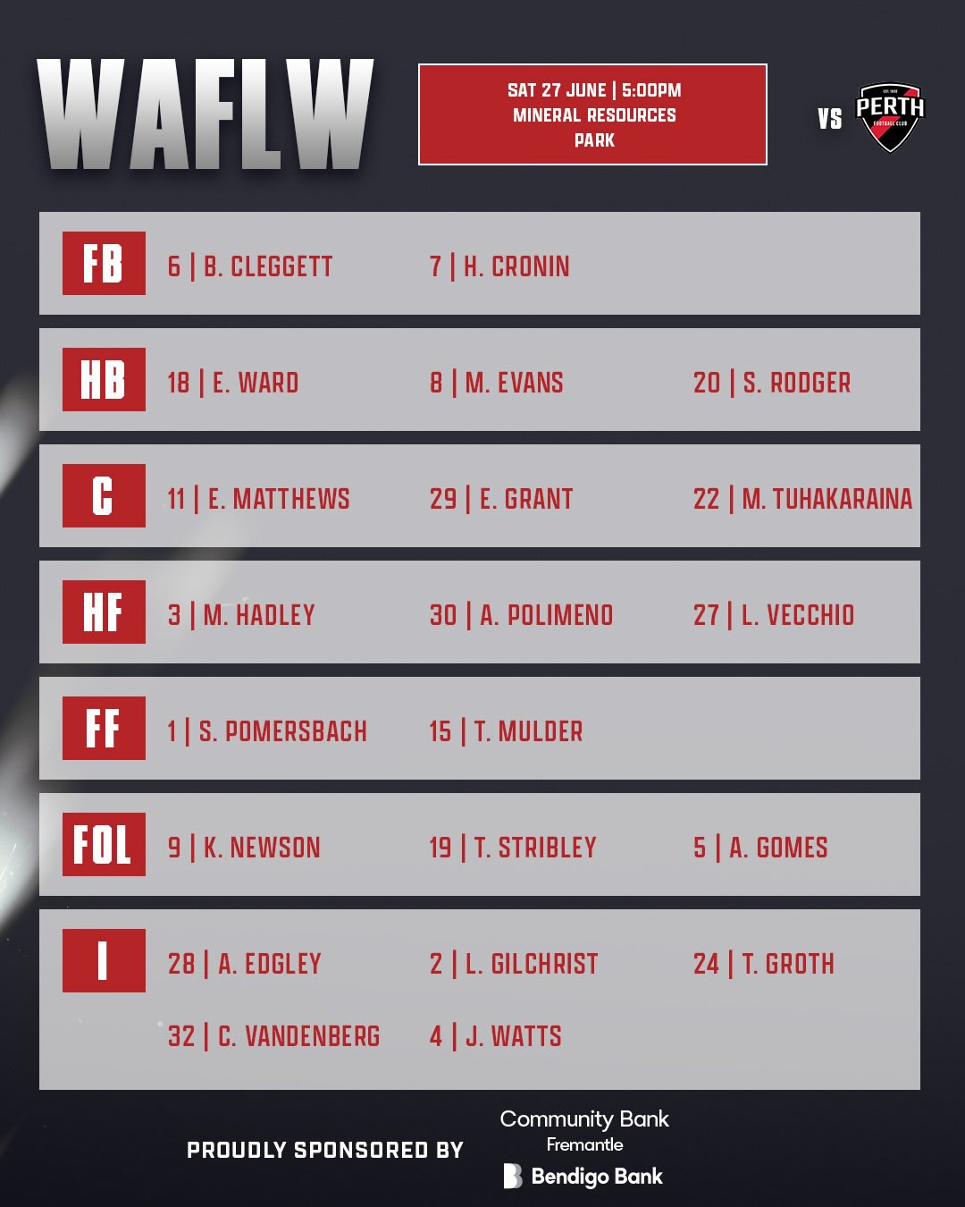 WAFLW and Rogers Cup teams locked in ahead of this weekends clash vs the Demons 👹
